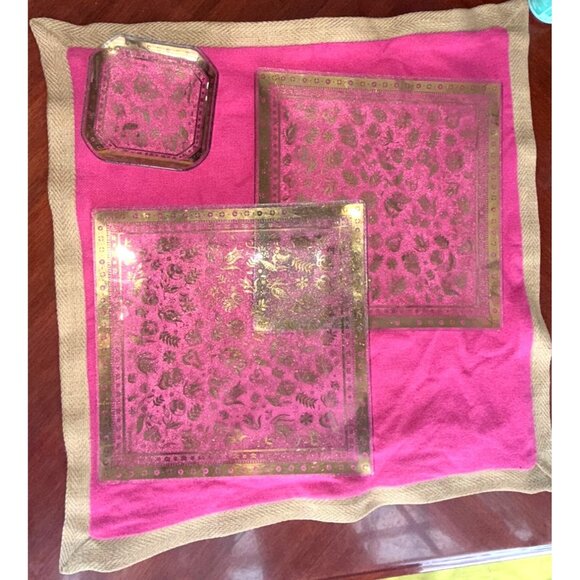 Georges Briard 3 Piece Clear Glass & Gold Plated Decorative Tray Set - Picture 3 of 16